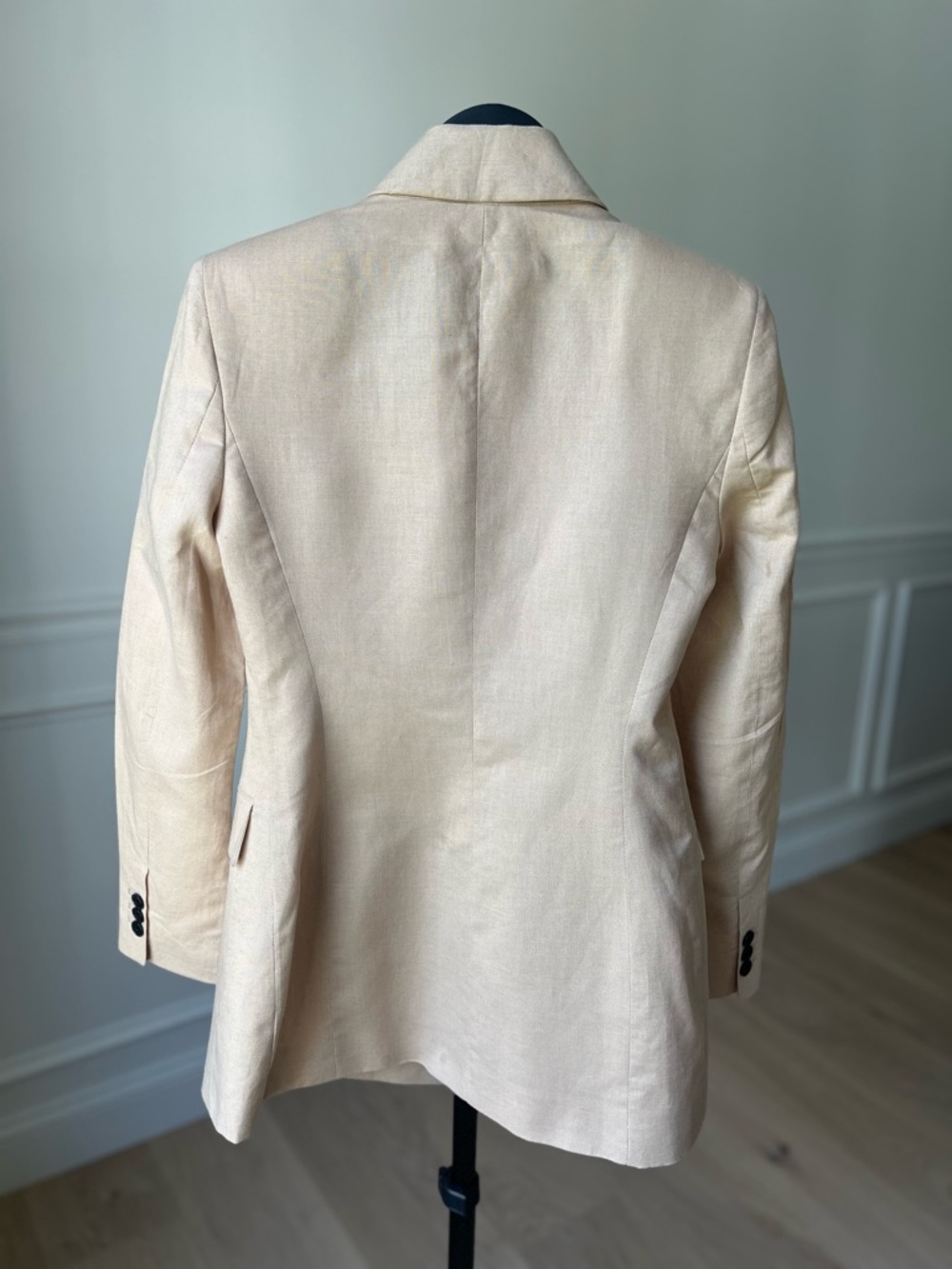 ZARA Neutral LINEN Cream Double-Breasted Blazer - Picture 3 of 6